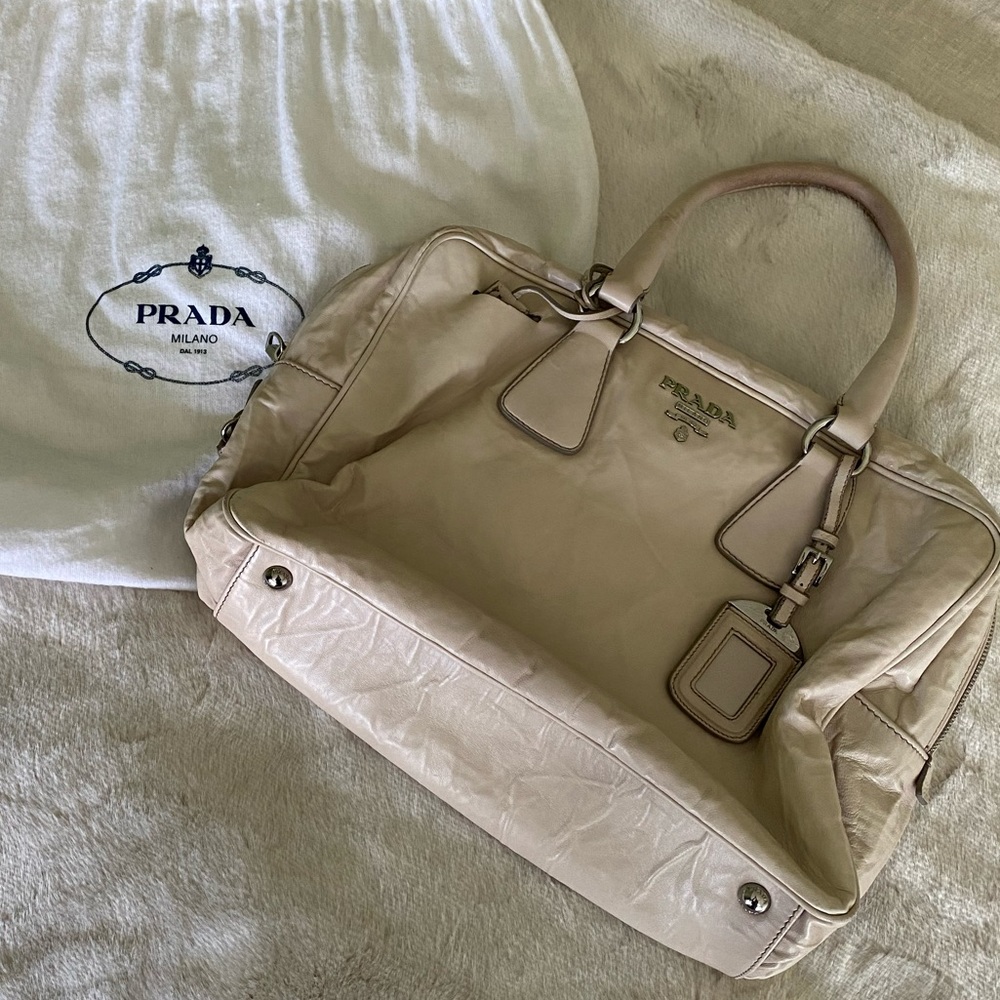 Prada Satchel in light sandstone color.